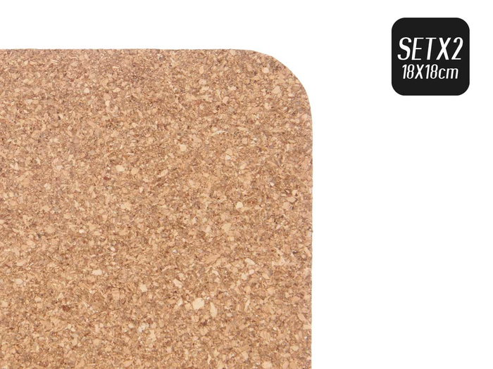 Kinvara Set 2 Salvamanteles Cuadrado Corcho Natural 18x18 cm (Set de 12)