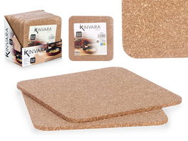 Kinvara Set 2 Salvamanteles Cuadrado Corcho Natural 18x18 cm (Set de 12)