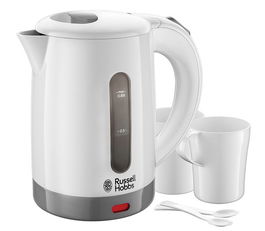 Russell Hobbs Hervidor Travel 23840-70, Hervidor de Viaje 0.85L, Blanco, Compacto y Ligero con Tazas Incluidas