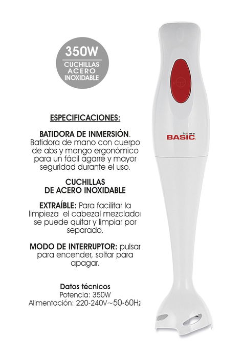 Inde Batidora De Mano 350W Basic Home 39,1 cm alto x 7,4 cm ancho x 7,6 cm largo (9 Unidades)