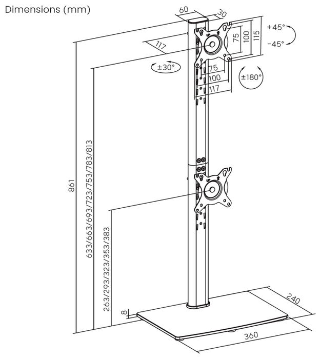 Aisens Soporte de Mesa para 2 Monitores/TV 17-34 pulgadas, Negro