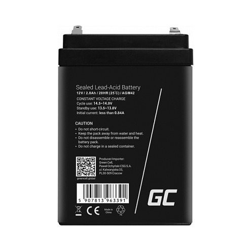 Green Cell Batería AGM Sellada de Plomo-Ácido AGM25 VRLA 12V 75Ah (7.5Ah/2800 mAh), Universal, Negro