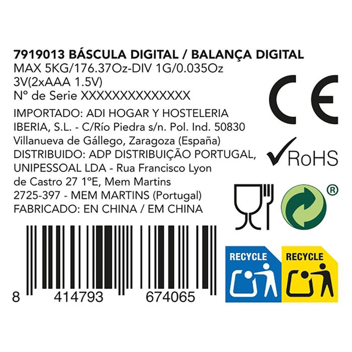 Báscula Cocina Gallery DCook 18x14x2 cm-5 kg
