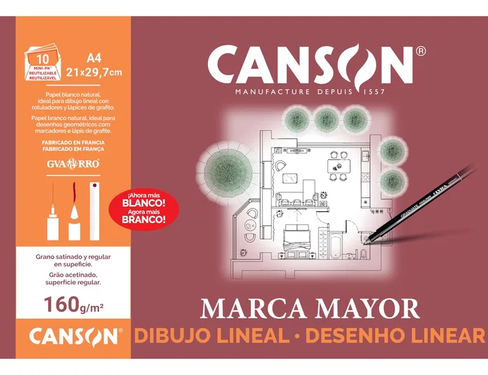 Canson Minipack de Dibujo Lineal A4 160g de 10 Hojas