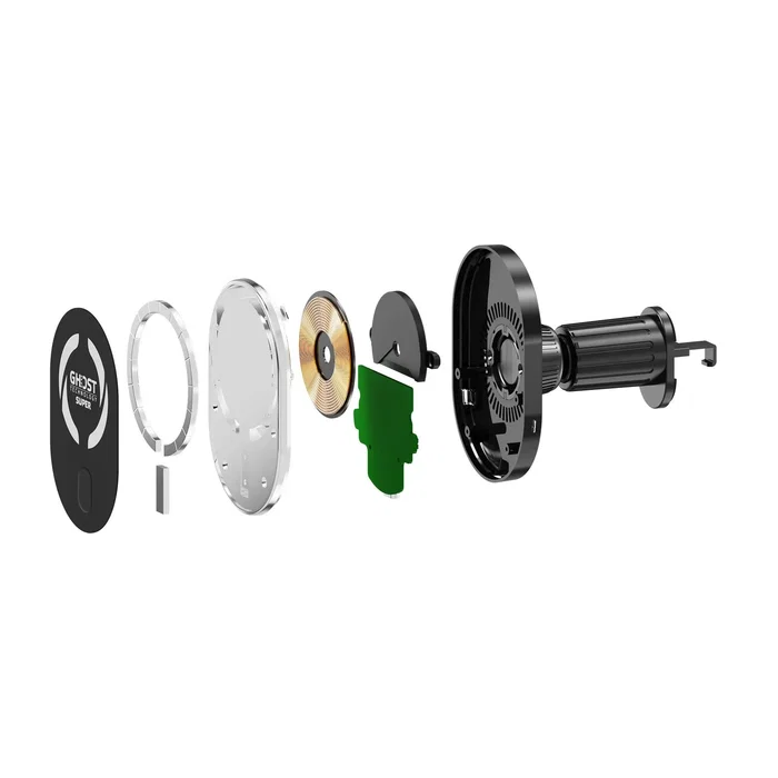 Celly GHOSTSUPERMAGCH - Soporte Magnético para Coche con Carga Inalámbrica Rápida, Compatible con iPhone, Sujeción a Rejilla de Ventilación, Negro