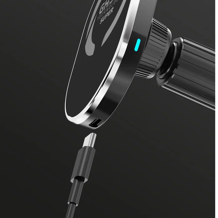 Celly GHOSTSUPERMAGCH - Soporte Magnético para Coche con Carga Inalámbrica Rápida, Compatible con iPhone, Sujeción a Rejilla de Ventilación, Negro