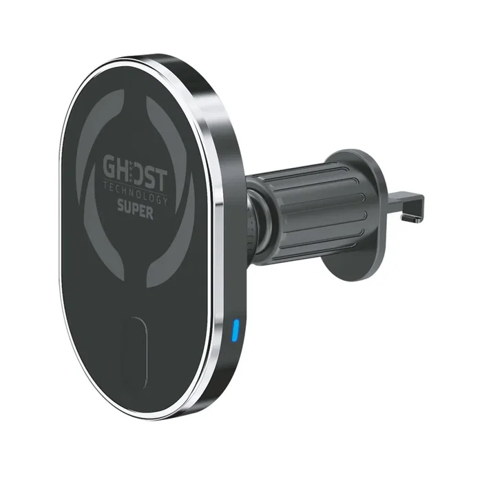 Celly GHOSTSUPERMAGCH - Soporte Magnético para Coche con Carga Inalámbrica Rápida, Compatible con iPhone, Sujeción a Rejilla de Ventilación, Negro