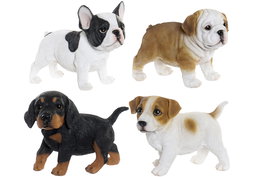 DKD Home Decor Figura Shabby Perro Resina Negro Marron Blanco 22 x 17 x 12 cm (4 Unidades)