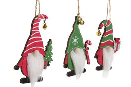 DKD Home Decor Decoración Colgante Navidad Tradicional Verde Rojo Madera 0.5 x 11 x 6.5 cm (12 Unidades)