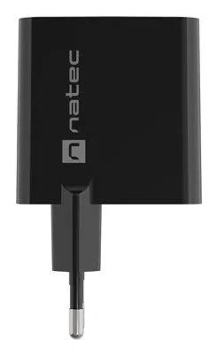 Natec NUC-2143 Cargador Rápido GaN 45W con Power Delivery 3.0 y Quick Charge 3.0 - 2 Puertos (1x USB-C + 1x USB-A) para Móvil, Negro