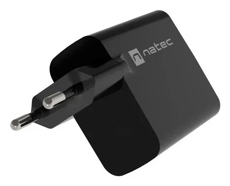 Natec NUC-2143 Cargador Rápido GaN 45W con Power Delivery 3.0 y Quick Charge 3.0 - 2 Puertos (1x USB-C + 1x USB-A) para Móvil, Negro