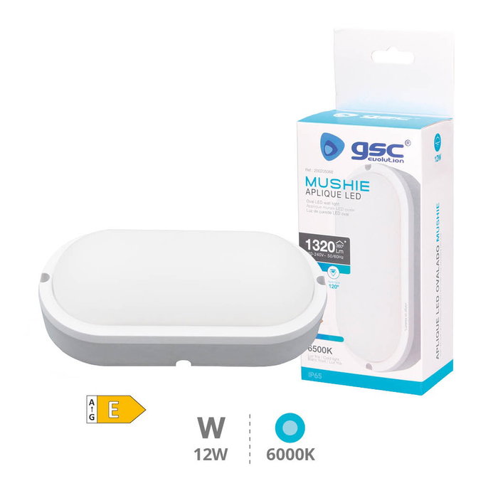 GSC Evolution Aplique ovalado LED Mushie 12W 6500K IP65 Blanco