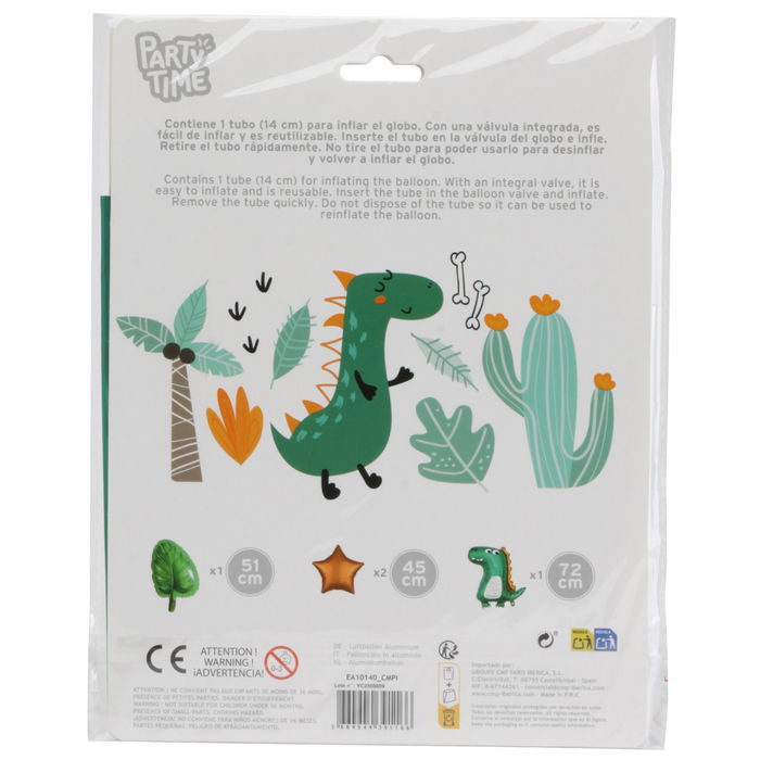 Party Time Juego 4 Globos Aluminio Dinosaurio Estrella Hoja Fiesta Decoracion