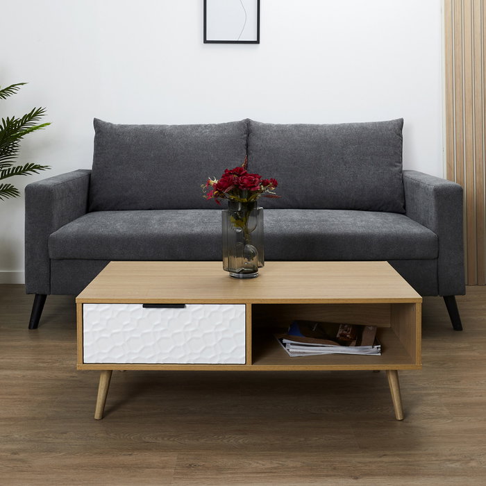 Home Deco Factory Mesa de Centro Bicolor con Cajón 100x50x38 cm