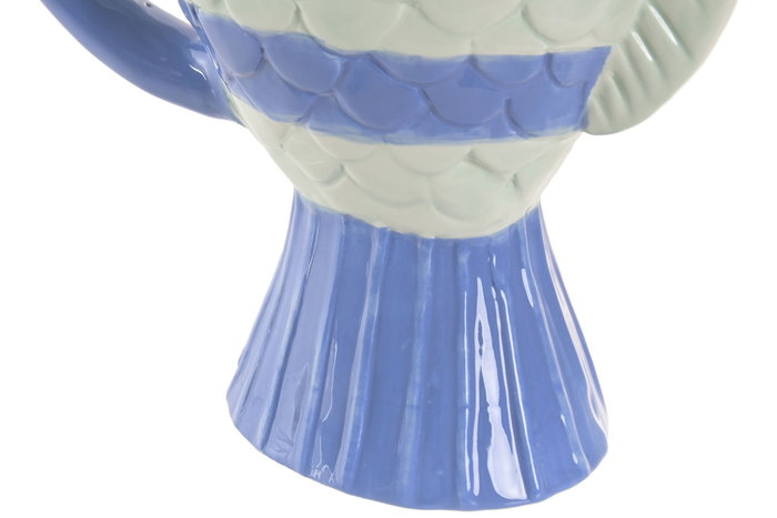DKD Home Decor Jarrón de Gres con Pez, Azul Celeste