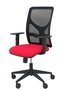 Silla de oficina Motilla con mecanismo Sincro tapizada con Tela color Rojo y malla color Negro. Equipada con lumbar 1D, Brazos 1D y Ruedas 65mm nailon