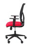 Silla de oficina Motilla con mecanismo Sincro tapizada con Tela color Rojo y malla color Negro. Equipada con lumbar 1D, Brazos 1D y Ruedas 65mm nailon