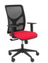 Silla de oficina Motilla con mecanismo Sincro tapizada con Tela color Rojo y malla color Negro. Equipada con lumbar 1D, Brazos 1D y Ruedas 65mm nailon
