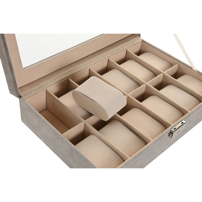 DKD Home Decor Joyero PU MDF Gris Oscuro 29,5x20x8 cm