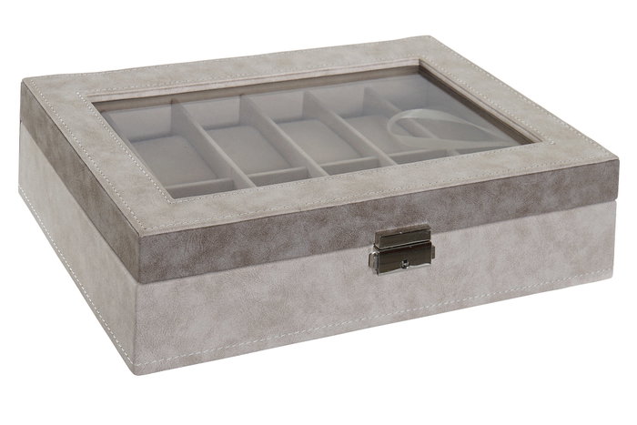 DKD Home Decor Joyero PU MDF Gris Oscuro 29,5x20x8 cm