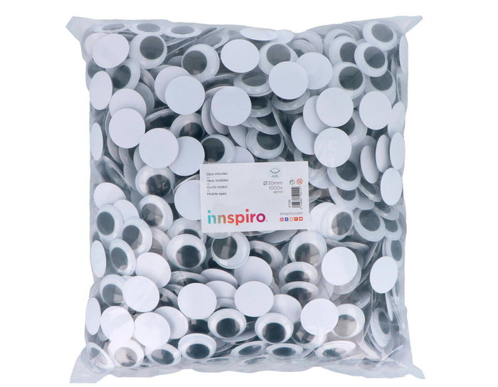 Innspiro Ojos Móviles Adhesivos Blanco y Negro 30mm 1000u Innspiro Ojos Móviles Adhesivos Blanco y Negro 30mm 1000u