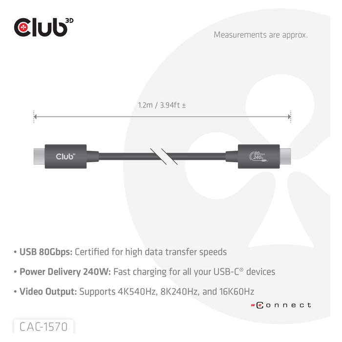 Club3D CAC-1570 Cable USB-C a USB-C USB4 Gen 2x2 80Gbps 1.2m Negro Club3D CAC-1570 Cable USB-C a USB-C USB4 Gen 2x2 80Gbps 1.2m Negro