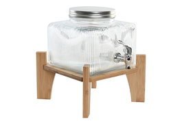 DKD Home Decor Dispensador Bebidas Transparente Natural Cristal Bambu 19x16x19 cm