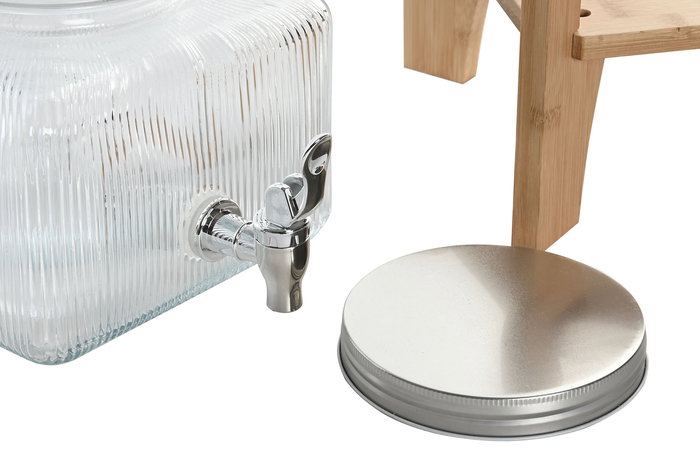 DKD Home Decor Dispensador Bebidas Transparente Natural Cristal Bambu 19x16x19 cm