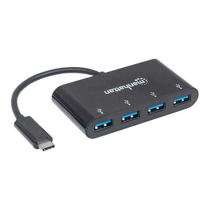 MANHATTAN Hub USB-C con 4 Puertos USB-A 5 Gbps Negro