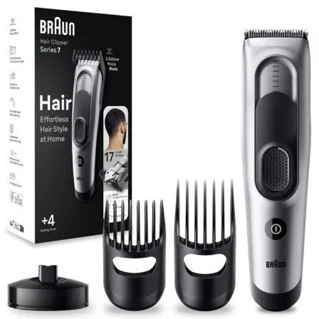 Braun Series 7 HC7390 Cortapelos / Recortadora de Cabello para Hombres, Inalámbrica, 17 Longitudes, Cuchillas Lifetime Sharp, Batería de 50 Min, con 2 Peines y Funda