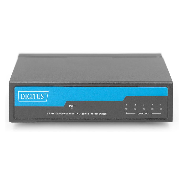 Digitus Conmutador Gigabit Ethernet de 5 Puertos, No Administrado (Unmanaged), Chasis Metálico, Full Duplex, Plug and Play, 10/100/1000 Mbps, 10 Gb/s de Capacidad de Conmutación