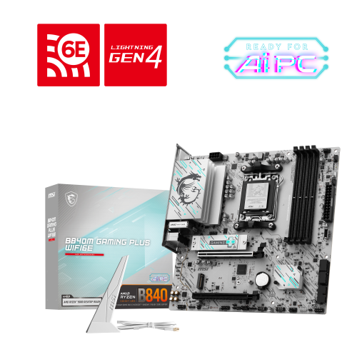 MSI B840M GAMING PLUS WIFI6E Blanco, AMD B840, Zócalo AM5, micro ATX