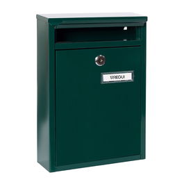 Arregui Zagüan - Buzón de pared exterior individual en acero galvanizado lacado verde, apertura posterior vertical, tamaño A5 (22x8x32 cm), incluye tarjetero y 2 llaves