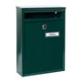 Arregui Zagüan - Buzón de pared exterior individual en acero galvanizado lacado verde, apertura posterior vertical, tamaño A5 (22x8x32 cm), incluye tarjetero y 2 llaves