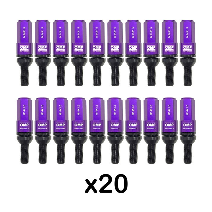 Omp Juego de 20 Tornillos Speed con Protector de Aluminio Morado M14x1.5