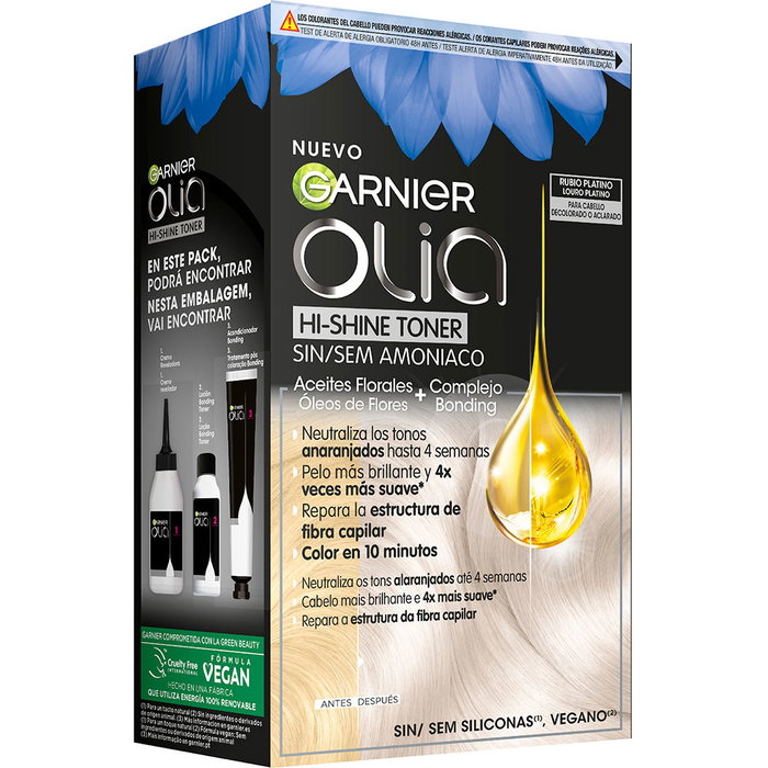 Garnier Olia Hi-Shine Toner Neutralizador de Tonos Sin Amoniaco para Cabello Decolorado/Aclarado - Rubio Platino 1 unidad