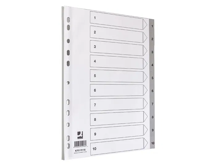 Q-connect Separador Numerico 1-10 Plastico Juego de 10 Separadores DIN A4 Multitaladro