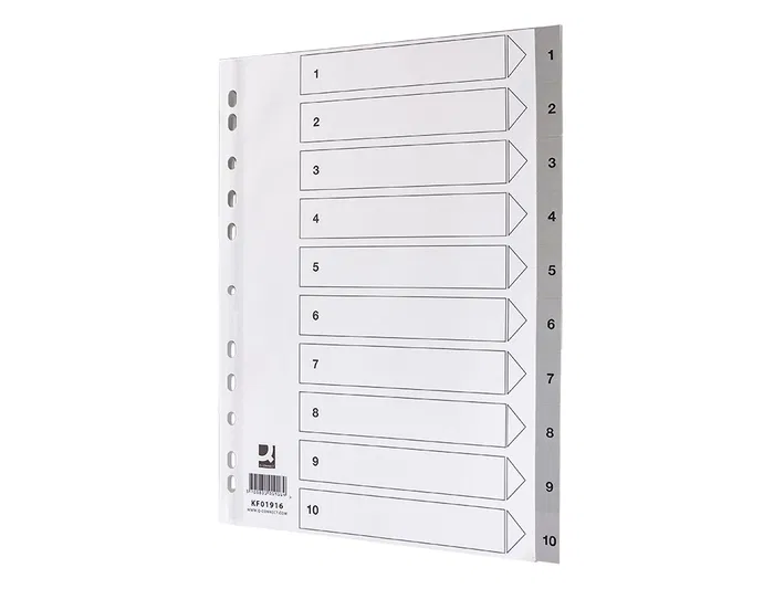 Q-connect Separador Numerico 1-10 Plastico Juego de 10 Separadores DIN A4 Multitaladro