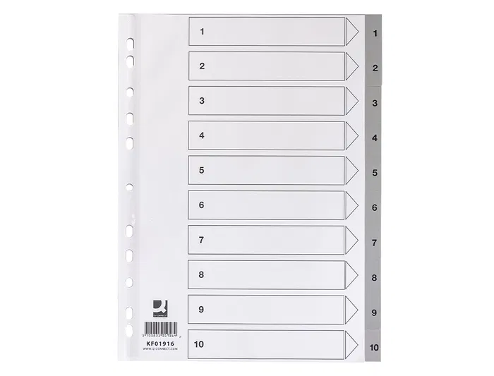 Q-connect Separador Numerico 1-10 Plastico Juego de 10 Separadores DIN A4 Multitaladro