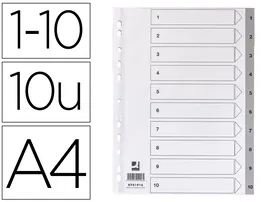 Q-connect Separador Numerico 1-10 Plastico Juego de 10 Separadores DIN A4 Multitaladro