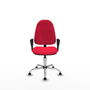 Silla de oficina Algarra con mecanismo Contacto permanente básico tapizada con Tela color Rojo. Equipada con Base cromada, Brazos fijosy Topes