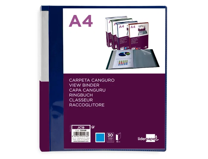 Liderpapel Carpeta con 30 fundas tipo canguro DIN A4 azul translúcido Liderpapel Carpeta con 30 fundas tipo canguro DIN A4 azul translúcido