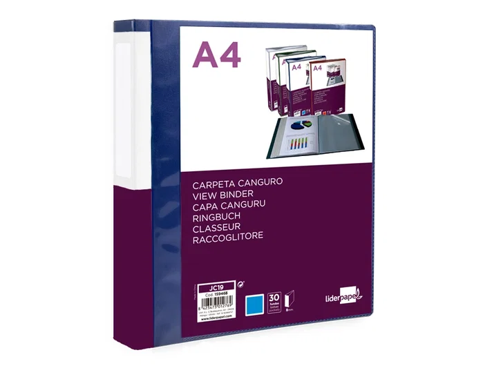 Liderpapel Carpeta con 30 fundas tipo canguro DIN A4 azul translúcido Liderpapel Carpeta con 30 fundas tipo canguro DIN A4 azul translúcido