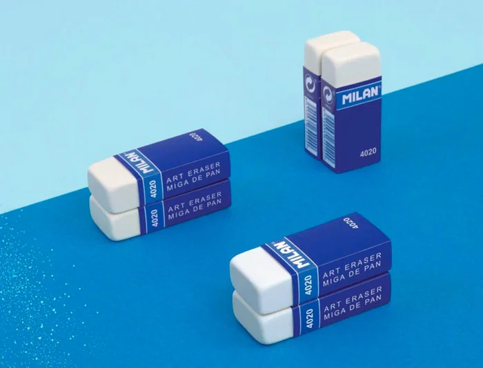 Milan Goma de Borrar 4020 Miga de Pan Blister 2 Unidades Caucho Sintético para Lápiz Grafito Suave