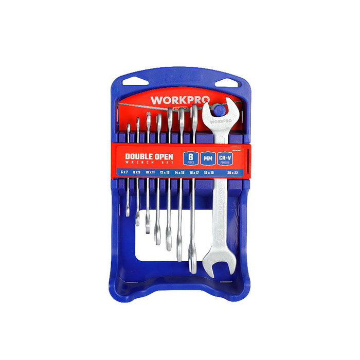 Workpro Juego de Llaves Fijas de dos Bocas 8 Piezas Cromo Vanadio (6-7,8-9,10-11,12-13,14-15,16-17,18-19,20-22 mm)