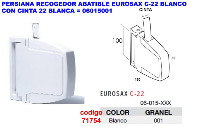 Recogedor abatible para persiana blanco con cinta de 20 mm Recogedor abatible para persiana blanco con cinta de 20 mm