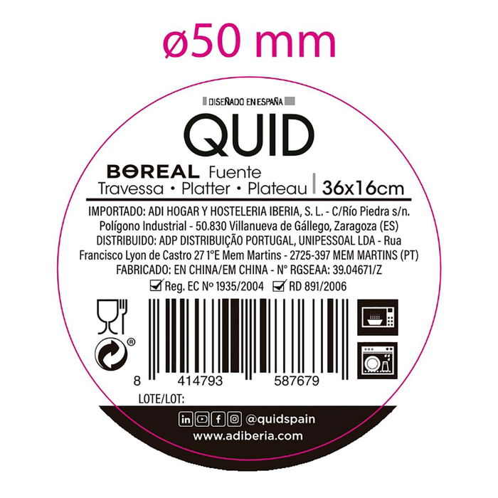Fuente Oval Cerámica Boreal Quid 36x16 cm (4 Unidades)