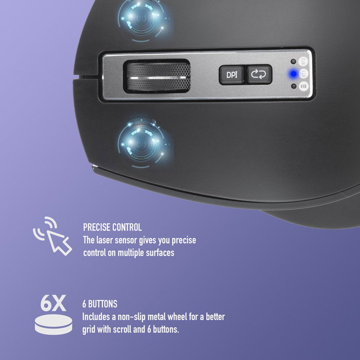 NGS Blur-Rb Ratón Inalámbrico Multidispositivo Bluetooth Recargable Láser 2.4GHz USB-A/USB-C, BT4.0, DPI Ajustable 800/1600/3200, 6 Botones, Ergonómico Diestro, Plug and Play