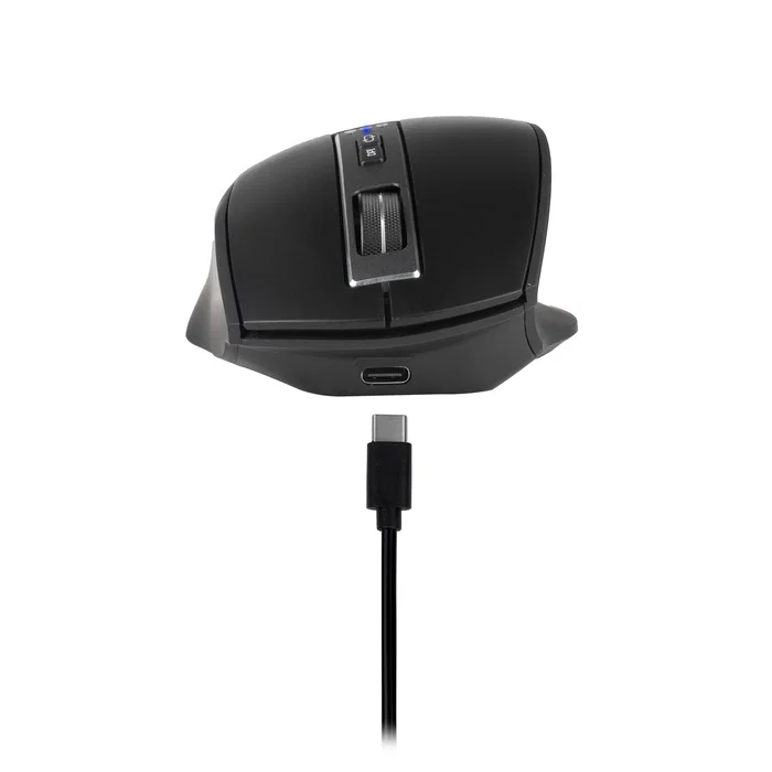 NGS Ratón Inalámbrico Recargable Bluetooth 5.0/3.0 + 2.4GHz Multidispositivo BLUR-RB - Sensor Láser 3200 DPI Ajustable, Ergonómico para Diestros, Negro