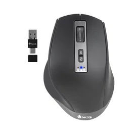 NGS Ratón Inalámbrico Recargable Bluetooth 5.0/3.0 + 2.4GHz Multidispositivo BLUR-RB - Sensor Láser 3200 DPI Ajustable, Ergonómico para Diestros, Negro